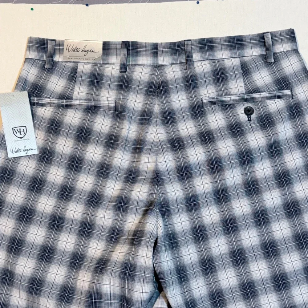Walter Hagen Pierre Golf Shorts New Mens 34 Blue Plaid Performance Flat Front